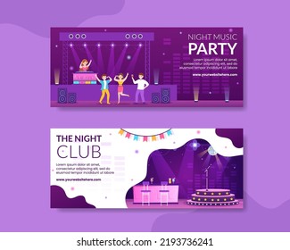 Dj Night Club Party Horizontal Banner Template Hand Drawn Cartoon Flat Illustration