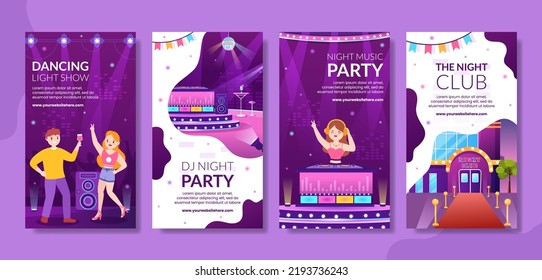 Dj Night Club Party Social Media Stories Template Hand Drawn Cartoon Flat Illustration