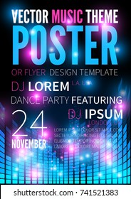 DJ night, disco dance party music poster template, vector background