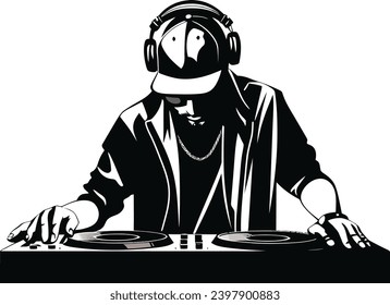 Dj On Turntable black vector illustration