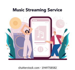 DJ online service or platform. Person standing at turntable mixer