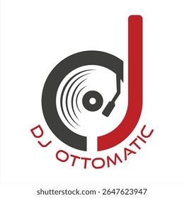 DJ Ottomatic Logo with Vinyl Record and Letter J, Unique and Modern DJ Logo for Music Production and Entertainment