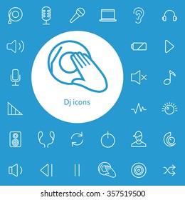 dj outline, thin, flat, digital icon set for web and mobile