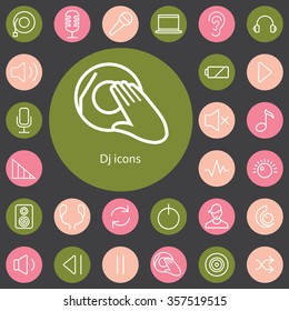 dj outline, thin, flat, digital icon set for web and mobile