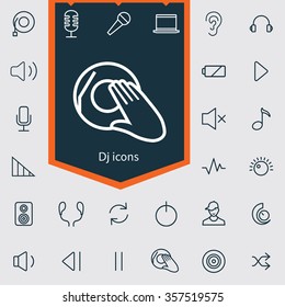 dj outline, thin, flat, digital icon set for web and mobile