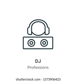 Dj outline vector icon. Thin line black dj icon, flat vector simple element illustration from editable professions concept isolated on white background