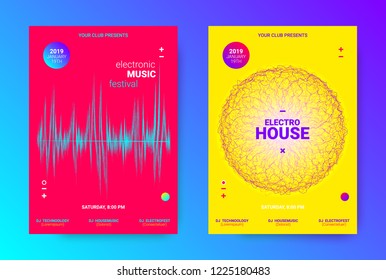 Dj Party Banner. Wave Electronic Music Poster. Vector Equalizer Concept with Amplitude of Lines. Promotion of Techno Sound Dj. Wave Flyer for Dance Event. Poster for Announcement of Dj Performance.