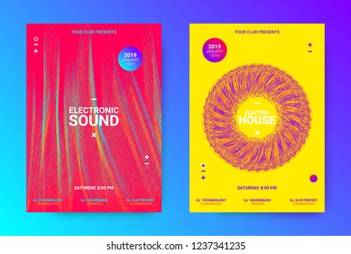 Dj Party Banner. Wave Electronic Music Poster. Vector Equalizer Concept with Amplitude of Lines. Promotion of Techno Sound Dj. Wave Flyer for Dance Event. Poster for Announcement of Dj Performance.