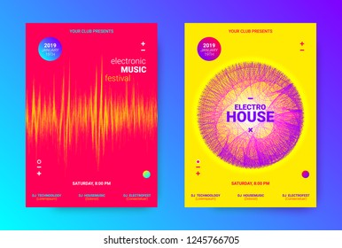 Dj Party Banner. Wave Electronic Music Poster. Vector Equalizer Concept with Amplitude of Lines. Promotion of Techno Sound Dj. Wave Flyer for Dance Event. Poster for Announcement of Dj Performance.