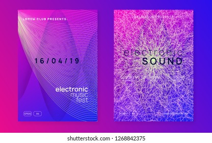 Dj party. Bright show banner set. Dynamic gradient shape and line. Neon dj party flyer. Electro dance music. Techno trance. Electronic sound event. Club fest poster.