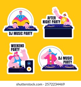 DJ Party Club Nightlife Social Media Label Illustration with Flat Cartoon Templates