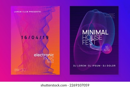 Dj party. Commercial concert magazine set. Dynamic fluid shape and line. Neon dj party flyer. Electro dance music. Techno trance. Electronic sound event. Club fest poster.