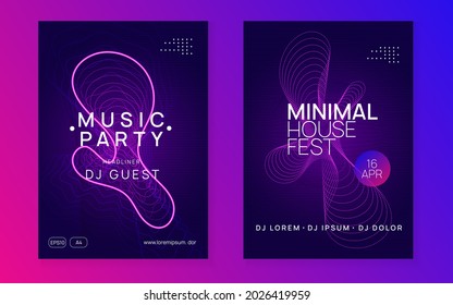 Dj party. Commercial show banner set. Dynamic fluid shape and line. Neon dj party flyer. Electro dance music. Techno trance. Electronic sound event. Club fest poster.