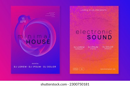 Dj party. Commercial show brochure set. Dynamic fluid shape and line. Neon dj party flyer. Electro dance music. Techno trance. Electronic sound event. Club fest poster.