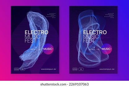 Dj party. Commercial show invitation set. Dynamic gradient shape and line. Neon dj party flyer. Electro dance music. Techno trance. Electronic sound event. Club fest poster.