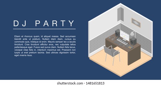 Dj party concept banner. Isometric illustration of dj party vector concept banner for web design