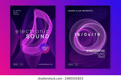 Dj party. Cool discotheque magazine set. Dynamic gradient shape and line. Neon dj party flyer. Electro dance music. Techno trance. Electronic sound event. Club fest poster.