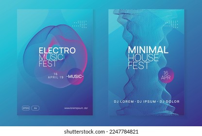 Dj party. Digital concert cover set. Dynamic fluid shape and line. Neon dj party flyer. Electro dance music. Techno trance. Electronic sound event. Club fest poster.