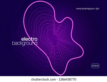 Dj party. Digital discotheque magazine concept. Dynamic fluid shape and line. Neon dj party flyer. Electro dance music. Techno trance. Electronic sound event. Club fest poster.