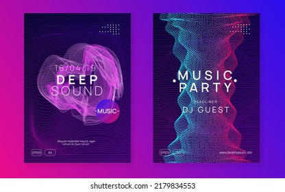 Dj party. Dynamic fluid shape and line. Creative show brochure set. Neon dj party flyer. Electro dance music. Techno trance. Electronic sound event. Club fest poster.