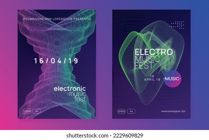 Dj party. Dynamic fluid shape and line. Curvy concert banner set. Neon dj party flyer. Electro dance music. Techno trance. Electronic sound event. Club fest poster.