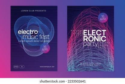 Dj party. Dynamic fluid shape and line. Curvy discotheque banner set. Neon dj party flyer. Electro dance music. Techno trance. Electronic sound event. Club fest poster.