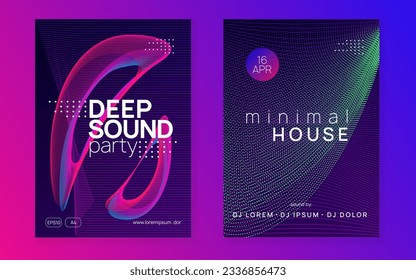 Dj party. Dynamic fluid shape and line. Trendy concert banner set. Neon dj party flyer. Electro dance music. Techno trance. Electronic sound event. Club fest poster.