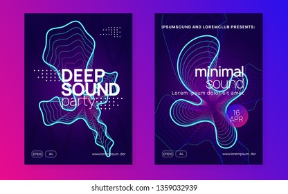 Dj party. Dynamic gradient shape and line. Creative concert banner set. Neon dj party flyer. Electro dance music. Techno trance. Electronic sound event. Club fest poster.