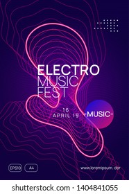 Dj party. Dynamic gradient shape and line. Curvy concert brochure design. Neon dj party flyer. Electro dance music. Techno trance. Electronic sound event. Club fest poster.