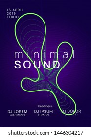 Dj party. Dynamic gradient shape and line. Trendy discotheque brochure concept. Neon dj party flyer. Electro dance music. Techno trance. Electronic sound event. Club fest poster.