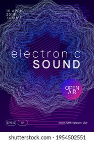 Dj party. Dynamic gradient shape and line. Creative concert invitation concept. Neon dj party flyer. Electro dance music. Techno trance. Electronic sound event. Club fest poster.