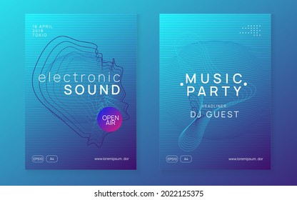 Dj party. Dynamic gradient shape and line. Digital discotheque brochure set. Neon dj party flyer. Electro dance music. Techno trance. Electronic sound event. Club fest poster.