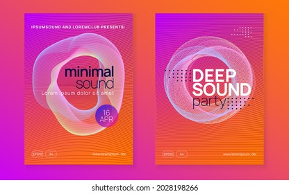 Dj party. Dynamic gradient shape and line. Commercial show invitation set. Neon dj party flyer. Electro dance music. Techno trance. Electronic sound event. Club fest poster.