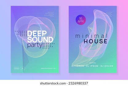 Dj party. Dynamic gradient shape and line. Futuristic show brochure set. Neon dj party flyer. Electro dance music. Techno trance. Electronic sound event. Club fest poster.