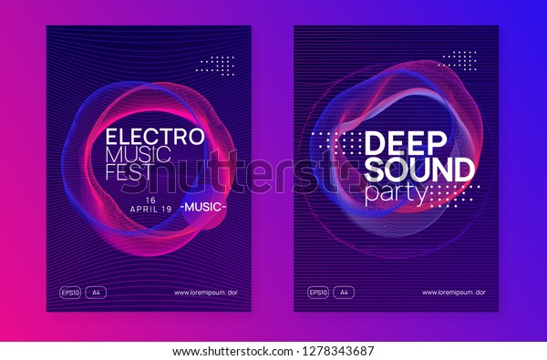 Dj party.\
Dynamic gradient shape and line. Bright discotheque cover set. Neon\
dj party flyer. Electro dance music. Techno trance. Electronic\
sound event. Club fest\
poster.
