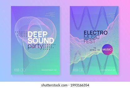 Dj party. Energy show brochure set. Dynamic fluid shape and line. Neon dj party flyer. Electro dance music. Techno trance. Electronic sound event. Club fest poster.