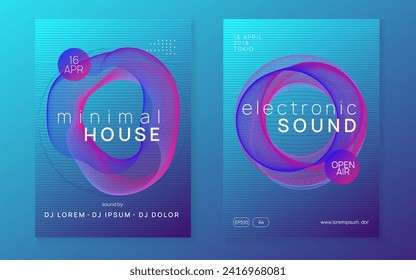 Dj party. Futuristic show invitation set. Dynamic gradient shape and line. Neon dj party flyer. Electro dance music. Techno trance. Electronic sound event. Club fest poster.