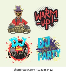 Dj Party  Hand Lettering  Vector Illustrations Set Designs.