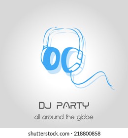 DJ party invitation.Headphone set on grey background. vector illustration
