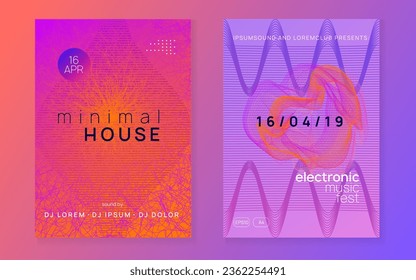 Dj party. Minimal concert cover set. Dynamic fluid shape and line. Neon dj party flyer. Electro dance music. Techno trance. Electronic sound event. Club fest poster.