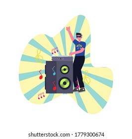 DJ party on the night club flat vector illustration