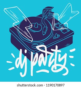 Dj Party Poster Design With A Turntable And Hand Drawn Traced Lettering Vector Image