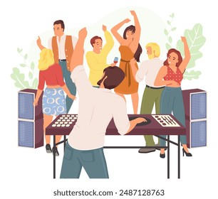Dj party for students cartoon vector illustration