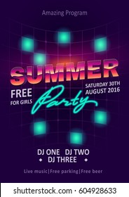 DJ Party Vector Flyer Template. Tropical Summer Beach Party, Night Club Show Poster - Stock Vector. 