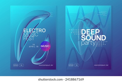 Dj party. Wavy show banner set. Dynamic gradient shape and line. Neon dj party flyer. Electro dance music. Techno trance. Electronic sound event. Club fest poster.