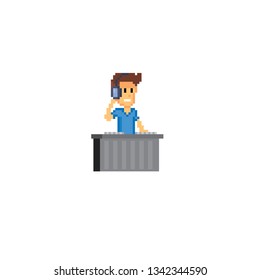 DJ. Pixel art. Old school computer graphic. 8 bit video game. Game assets 8-bit sprite.