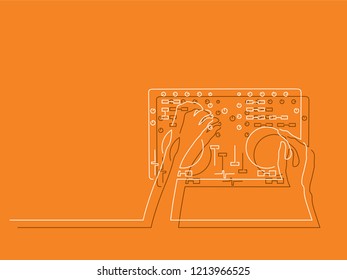 Dj playing electronic music isolated line drawing, vector illustration design. Music collection.