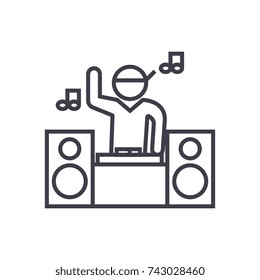 dj playing mix concept vector thin line icon, symbol, sign, illustration on isolated background