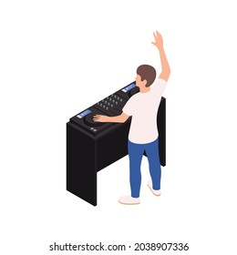 Dj playing music at party isometric icon on white background vector illustration