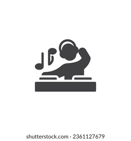 DJ Playing Music vector icon. filled flat sign for mobile concept and web design. DJ with turntable glyph icon. Symbol, logo illustration. Vector graphics
